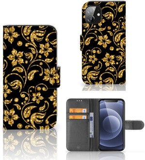 B2Ctelecom Telefoonhoesje Apple iPhone 12 Mini Bookcase Cadeau voor Oma Gouden Bloemen