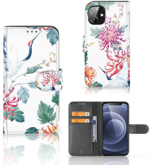 B2Ctelecom Telefoonhoesje Apple iPhone 12 Mini Wallet Bookcase Bird Flowers