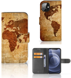 B2Ctelecom Telefoonhoesje Apple iPhone 12 Mini Wallet Bookcase Wereldkaart