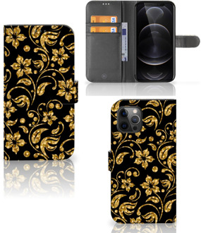 B2Ctelecom Telefoonhoesje Apple iPhone 12 Pro Max Bookcase Cadeau voor Oma Gouden Bloemen