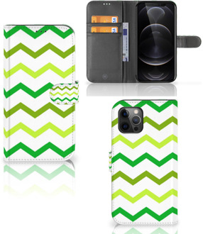 B2Ctelecom Telefoonhoesje Apple iPhone 12 Pro Max Flip Case Zigzag Groen