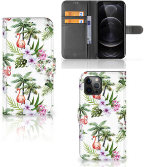 B2Ctelecom Telefoonhoesje Apple iPhone 12 Pro Max Flip Hoesje met naam Flamingo Palms