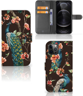 B2Ctelecom Telefoonhoesje Apple iPhone 12 Pro Max Flipcase Cover Pauw met Bloemen