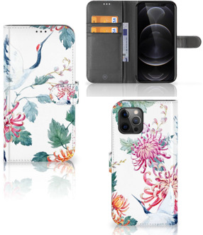 B2Ctelecom Telefoonhoesje Apple iPhone 12 Pro Max Wallet Bookcase Bird Flowers