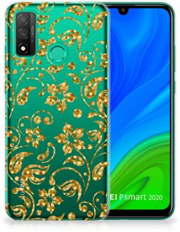 B2Ctelecom Telefoonhoesje Huawei P Smart 2020 Back Cover Siliconen Hoesje Gouden Bloemen