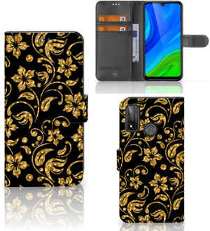 B2Ctelecom Telefoonhoesje Huawei P Smart 2020 Bookcase Cadeau voor Oma Gouden Bloemen