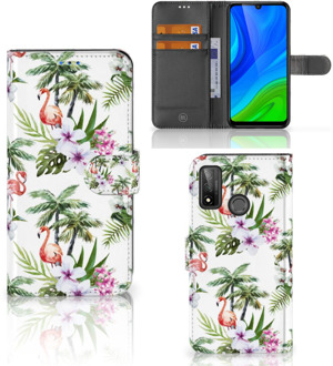 B2Ctelecom Telefoonhoesje Huawei P Smart 2020 Flip Hoesje met naam Flamingo Palms