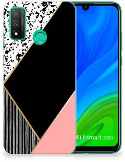 B2Ctelecom Telefoonhoesje Huawei P Smart 2020 TPU Silicone Hoesje Black Pink Shapes