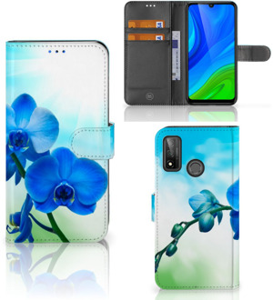 B2Ctelecom Telefoonhoesje Huawei P Smart 2020 Wallet Book Case met foto Orchidee Blauw Valentijn Cadeautje Vrouw