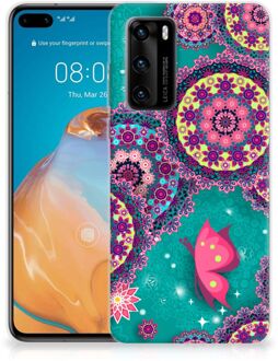 B2Ctelecom Telefoonhoesje Huawei P40 Back Cover Siliconen Hoesje Cirkels en Vlinders