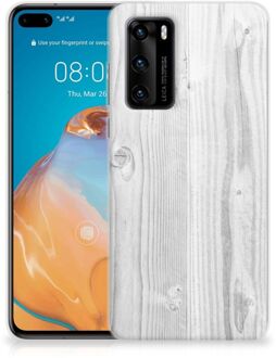 B2Ctelecom Telefoonhoesje Huawei P40 Backcover Soft Siliconen Hoesje Wit Hout