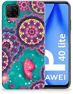 B2Ctelecom Telefoonhoesje Huawei P40 Lite Back Cover Siliconen Hoesje Cirkels en Vlinders