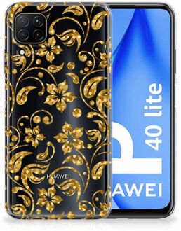 B2Ctelecom Telefoonhoesje Huawei P40 Lite Back Cover Siliconen Hoesje Gouden Bloemen