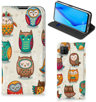 B2Ctelecom Telefoonhoesje Huawei P40 Lite Bookcover Vrolijke Uilen