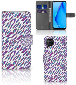 B2Ctelecom Telefoonhoesje Huawei P40 Lite Flip Cover Feathers Color