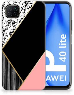 B2Ctelecom Telefoonhoesje Huawei P40 Lite TPU Silicone Hoesje Black Pink Shapes