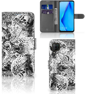 B2Ctelecom Telefoonhoesje Huawei P40 Lite Wallet Book Case Skulls Angel