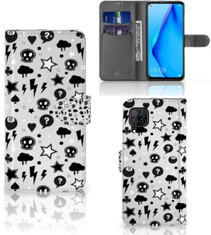 B2Ctelecom Telefoonhoesje Huawei P40 Lite Wallet Case met Pasjeshouder Silver Punk