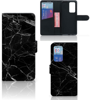 B2Ctelecom Telefoonhoesje Huawei P40 Pro Wallet Book Case Vaderdag Cadeau Marmer Zwart