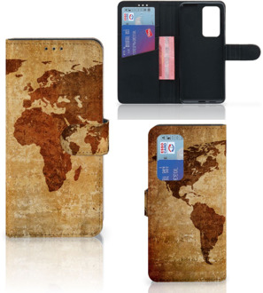 B2Ctelecom Telefoonhoesje Huawei P40 Pro Wallet Bookcase Wereldkaart