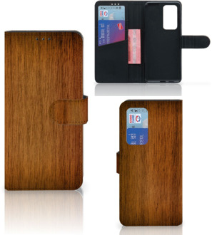 B2Ctelecom Telefoonhoesje Huawei P40 Pro Wallet Case Donker Hout