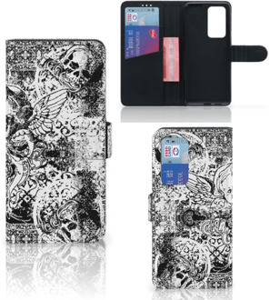 B2Ctelecom Telefoonhoesje Huawei P40 Pro Wallet Case Skulls Angel