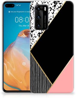 B2Ctelecom Telefoonhoesje Huawei P40 TPU Silicone Hoesje Black Pink Shapes