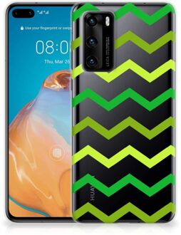 B2Ctelecom Telefoonhoesje Huawei P40 TPU Siliconen Hoesje met Foto Zigzag Groen