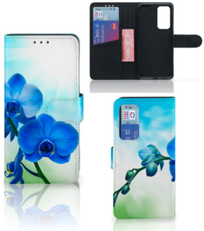 B2Ctelecom Telefoonhoesje Huawei P40 Wallet Book Case met foto Orchidee Blauw Valentijn Cadeautje Vrouw