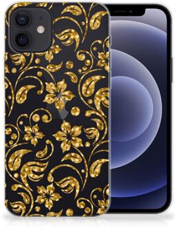 B2Ctelecom Telefoonhoesje iPhone 12 | 12 Pro (6.1") Back Cover Siliconen Hoesje Gouden Bloemen