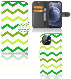 B2Ctelecom Telefoonhoesje iPhone 12 | 12 Pro (6.1") Flip Case Zigzag Groen