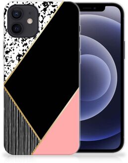 B2Ctelecom Telefoonhoesje iPhone 12 | 12 Pro (6.1") TPU Silicone Hoesje Black Pink Shapes