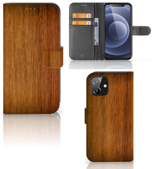 B2Ctelecom Telefoonhoesje iPhone 12 | 12 Pro (6.1") Wallet Book Case Donker Hout