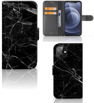 B2Ctelecom Telefoonhoesje iPhone 12 | 12 Pro (6.1") Wallet Book Case Vaderdag Cadeau Marmer Zwart