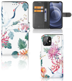 B2Ctelecom Telefoonhoesje iPhone 12 | 12 Pro (6.1") Wallet Bookcase Bird Flowers