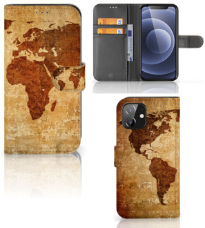 B2Ctelecom Telefoonhoesje iPhone 12 | 12 Pro (6.1") Wallet Bookcase Wereldkaart