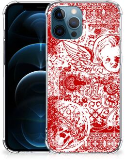 B2Ctelecom Telefoonhoesje  iPhone 12 | 12 Pro Hippe Hoesjes met transparante rand Angel Skull Red