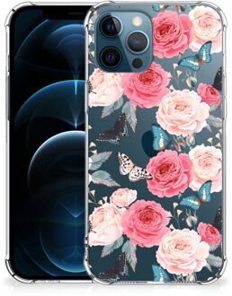 B2Ctelecom Telefoonhoesje  iPhone 12 | 12 Pro Silicone Case met transparante rand Butterfly Roses