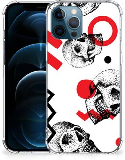 B2Ctelecom Telefoonhoesje  iPhone 12 | 12 Pro Stevige Bumper Hoesje met transparante rand Skull Red