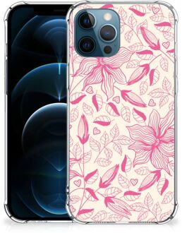 B2Ctelecom Telefoonhoesje  iPhone 12 | 12 Pro TPU Case anti-shock met transparante rand Roze Bloemen