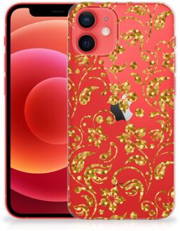 B2Ctelecom Telefoonhoesje iPhone 12 Mini Back Cover Siliconen Hoesje Gouden Bloemen