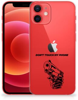 B2Ctelecom Telefoonhoesje iPhone 12 Mini Back Cover Siliconen Hoesje Transparant Gun Don't Touch My Phone