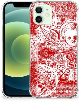 B2Ctelecom Telefoonhoesje  iPhone 12 Mini Hippe Hoesjes met transparante rand Angel Skull Red