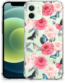 B2Ctelecom Telefoonhoesje  iPhone 12 Mini Silicone Case met transparante rand Butterfly Roses