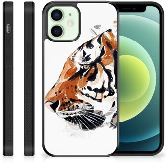 B2Ctelecom Telefoonhoesje iPhone 12 Mini Silicone Case met Zwarte rand Tiger