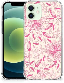 B2Ctelecom Telefoonhoesje  iPhone 12 Mini TPU Case anti-shock met transparante rand Roze Bloemen