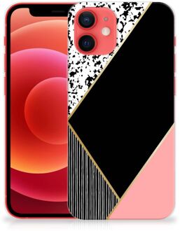 B2Ctelecom Telefoonhoesje iPhone 12 Mini TPU Silicone Hoesje Black Pink Shapes