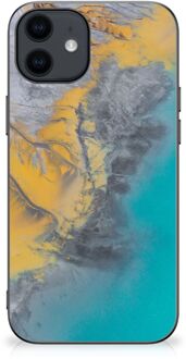 B2Ctelecom Telefoonhoesje iPhone 12 Pro | 12 (6.1") Leuk Hoesje met Zwarte rand Marble Blue Gold