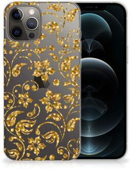 B2Ctelecom Telefoonhoesje iPhone 12 Pro Max Back Cover Siliconen Hoesje Gouden Bloemen