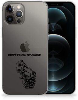 B2Ctelecom Telefoonhoesje iPhone 12 Pro Max Back Cover Siliconen Hoesje Transparant Gun Don't Touch My Phone